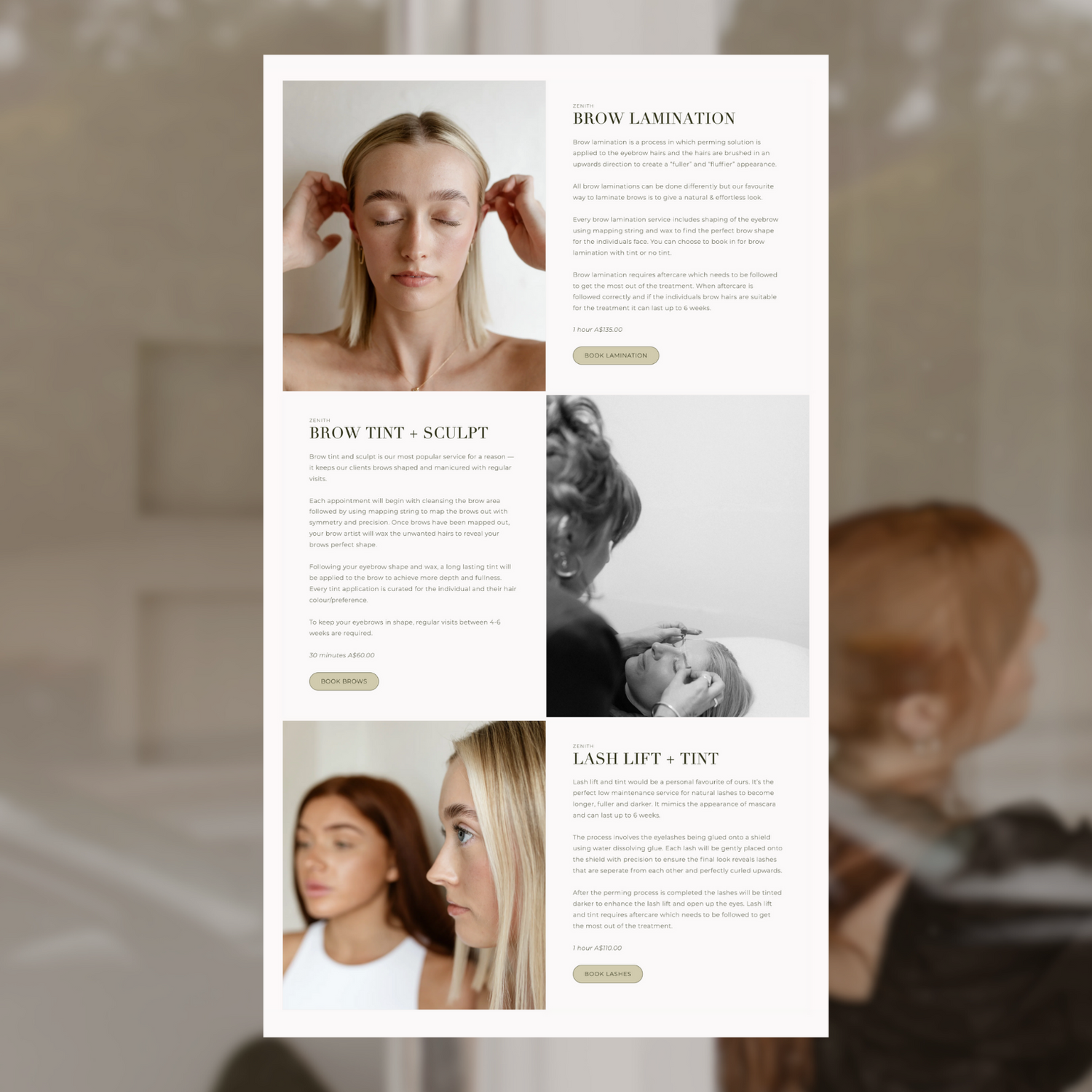 mockup design of Shopify website design for a Brow and Lash Artist for brow sculpt and lash tints in Adamstown Newcastle by a website design agency helping beauty and fashion brands grow online